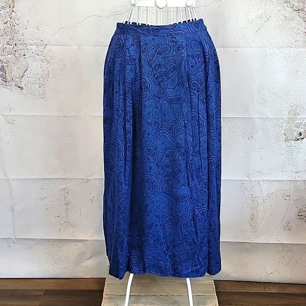 Doncaster vintage rayon midi skirt - blue&black Women's Size 6